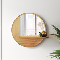 Accent plus round wooden deals mirror with shelf